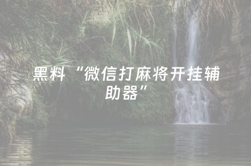 黑料“微信打麻将开挂辅助器”（神器最新免费)