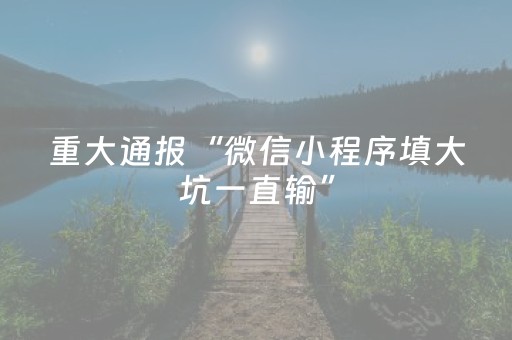 重大通报“微信小程序填大坑一直输”（可以设置输赢吗)