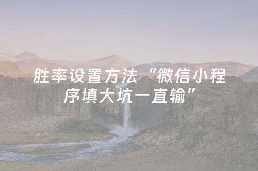 胜率设置方法“微信小程序填大坑一直输”（提高胜率软件)