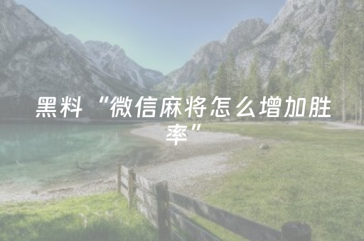 黑料“微信麻将怎么增加胜率”（助赢神器购买)