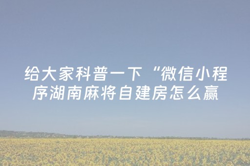 给大家科普一下“微信小程序湖南麻将自建房怎么赢”（胜率到哪调)