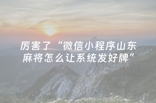 厉害了“微信小程序山东麻将怎么让系统发好牌”（提高胜率技巧)