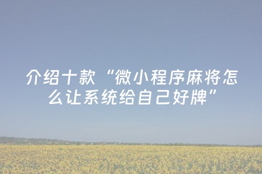 介绍十款“微小程序麻将怎么让系统给自己好牌”（怎么能得到好牌)