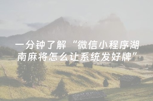 一分钟了解“微信小程序湖南麻将怎么让系统发好牌”（插件开挂免费AI)