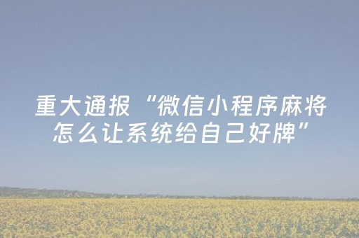 重大通报“微信小程序麻将怎么让系统给自己好牌”（做弊器软件下载)
