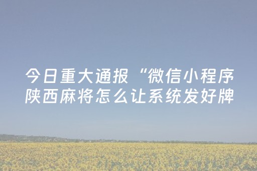 今日重大通报“微信小程序陕西麻将怎么让系统发好牌”（自建房胜负规律)