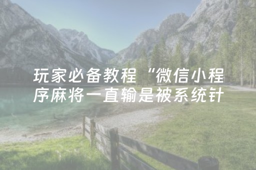 玩家必备教程“微信小程序麻将一直输是被系统针对了吗”（万能开挂神器)