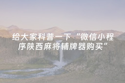 给大家科普一下“微信小程序陕西麻将辅牌器购买”（开挂辅助脚本)