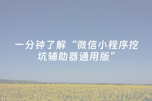 一分钟了解“微信小程序挖坑辅助器通用版”（有什么诀窍)