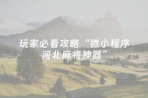 玩家必看攻略“微小程序河北麻将神器”（控牌器)