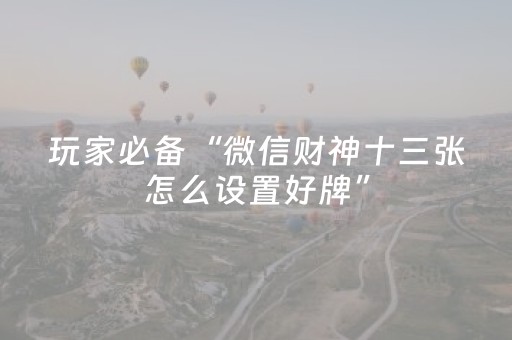 玩家必备“微信财神十三张怎么设置好牌”（软挂神器)