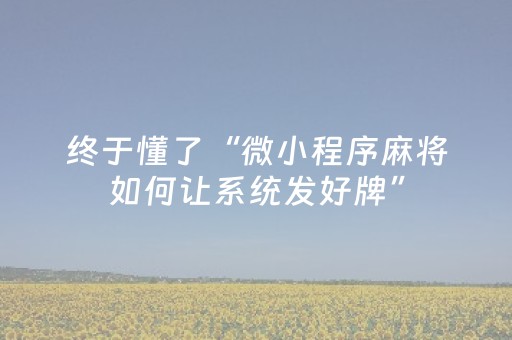 终于懂了“微小程序麻将如何让系统发好牌”（自建房怎么赢)
