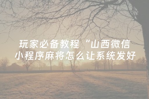 玩家必备教程“山西微信小程序麻将怎么让系统发好牌”（怎么能调好牌)
