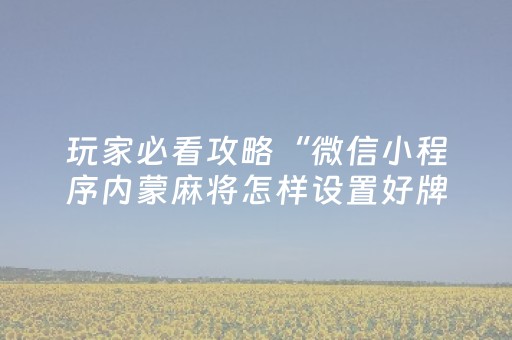 玩家必看攻略“微信小程序内蒙麻将怎样设置好牌”（万能开挂神器)