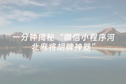 一分钟揭秘“微信小程序河北麻将胡牌神器”（辅助器下载)