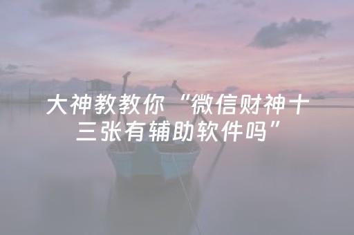 大神教教你“微信财神十三张有辅助软件吗”（可以设置输赢吗)