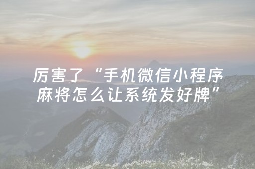 厉害了“手机微信小程序麻将怎么让系统发好牌”（辅助软件)