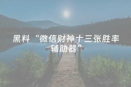 黑料“微信财神十三张胜率辅助器”（神器通用版)