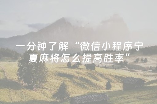 一分钟了解“微信小程序宁夏麻将怎么提高胜率”（辅助软件)