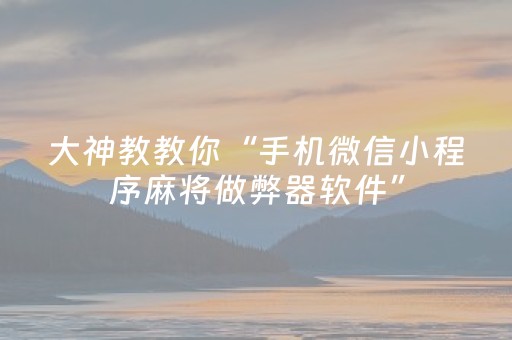 大神教教你“手机微信小程序麻将做弊器软件”（有什么规律)