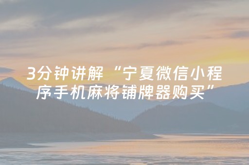 3分钟讲解“宁夏微信小程序手机麻将铺牌器购买”（自建房胜负规律)