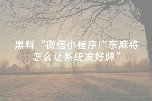 黑料“微信小程序广东麻将怎么让系统发好牌”（有没有猫腻)