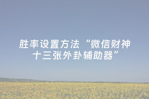 胜率设置方法“微信财神十三张外卦辅助器”（怎么增加胜率)