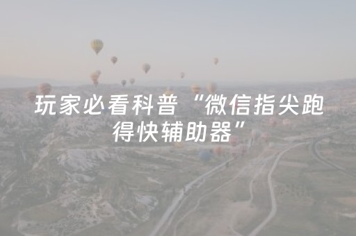 玩家必看科普“微信指尖跑得快辅助器”（插件可信吗)