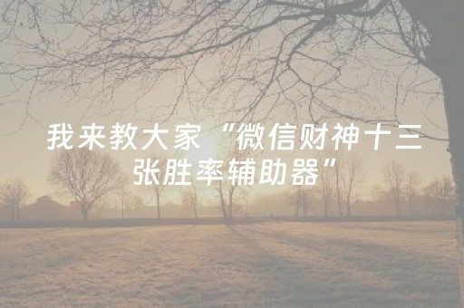 我来教大家“微信财神十三张胜率辅助器”（有什么诀窍)