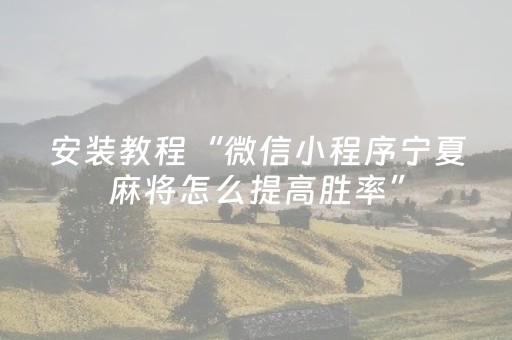 安装教程“微信小程序宁夏麻将怎么提高胜率”（攻略插件)