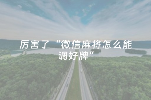 厉害了“微信麻将怎么能调好牌”（怎么能调好牌)
