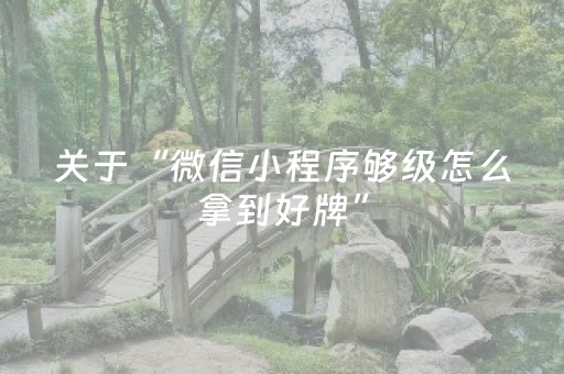 关于“微信小程序够级怎么拿到好牌”（神器最新免费)