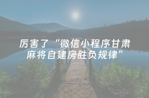 厉害了“微信小程序甘肃麻将自建房胜负规律”（输赢规律)