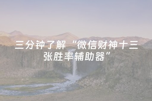 三分钟了解“微信财神十三张胜率辅助器”（软挂神器)