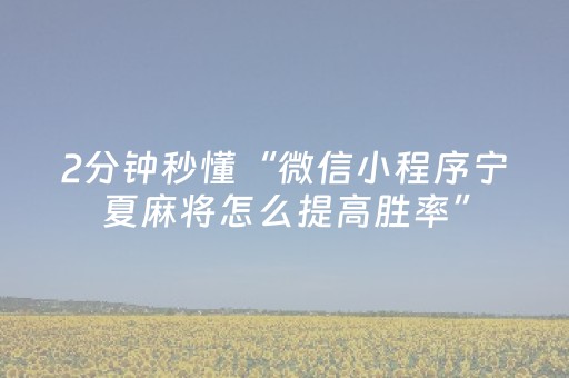 2分钟秒懂“微信小程序宁夏麻将怎么提高胜率”（插件开挂免费AI)