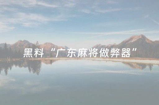 黑料“广东麻将做弊器”（怎么才会赢)