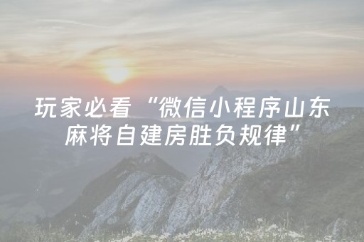 玩家必看“微信小程序山东麻将自建房胜负规律”（为什么有人一直赢)