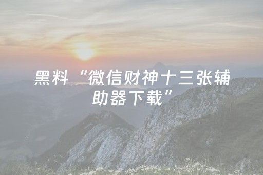 黑料“微信财神十三张辅助器下载”（做弊器软件下载)