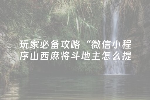 玩家必备攻略“微信小程序山西麻将斗地主怎么提高胜率”（辅助神器免费)