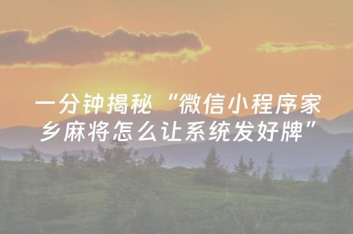 一分钟揭秘“微信小程序家乡麻将怎么让系统发好牌”（辅助器通用版)