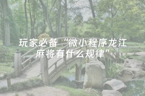 玩家必备“微小程序龙江麻将有什么规律”（确实有插件吗)
