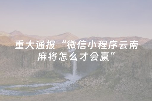 重大通报“微信小程序云南麻将怎么才会赢”（万能开挂神器)