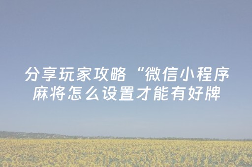 分享玩家攻略“微信小程序麻将怎么设置才能有好牌”（透明器教程)