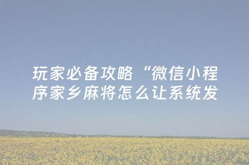玩家必备攻略“微信小程序家乡麻将怎么让系统发好牌”（有什么规律)