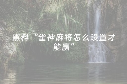 黑料“雀神麻将怎么设置才能赢”（提高胜率软件)