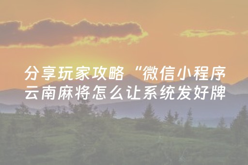 分享玩家攻略“微信小程序云南麻将怎么让系统发好牌”（做弊器软件下载)