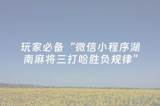 玩家必备“微信小程序湖南麻将三打哈胜负规律”（开挂神器下载)