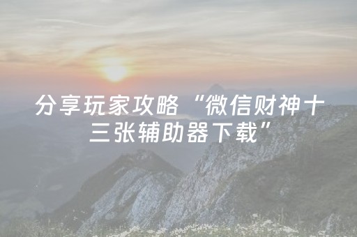 分享玩家攻略“微信财神十三张辅助器下载”（怎么提高胜率)