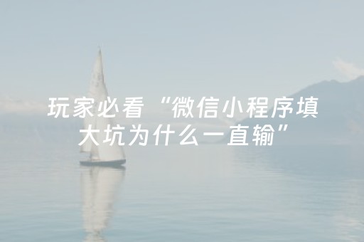 玩家必看“微信小程序填大坑为什么一直输”（是否能开挂)