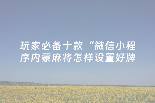 玩家必备十款“微信小程序内蒙麻将怎样设置好牌”（辅助神器免费)